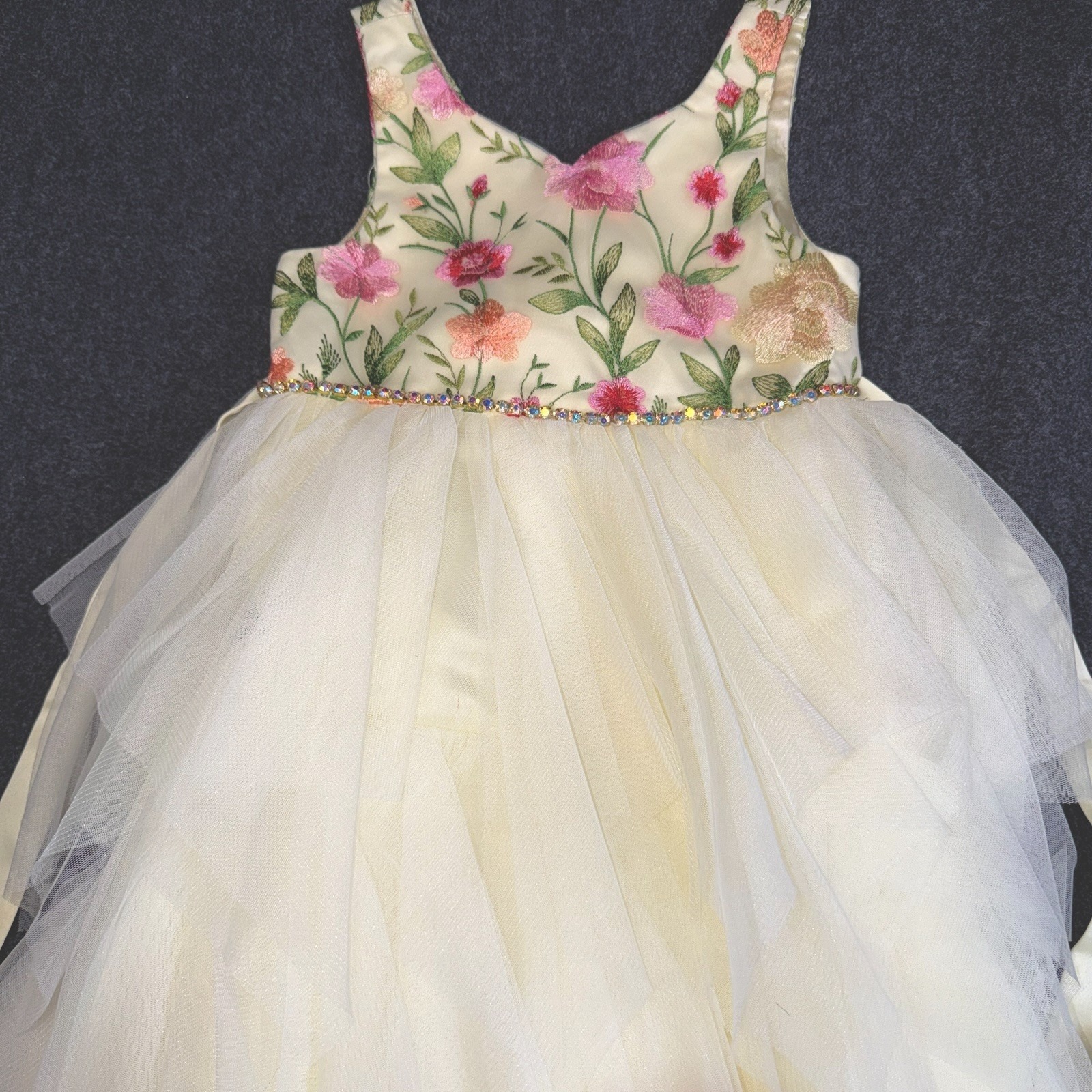 American Princess Girls Size 6 Ivory Floral Embroidered Tulle Party Dress